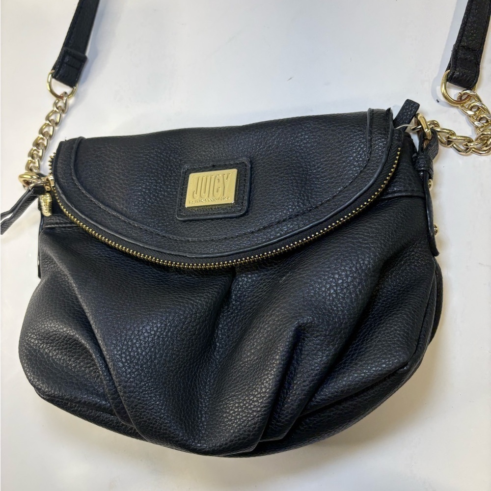 Juicy Couture Black Handbag Shoulder Bag W/ Crown Print Soft & Easy To Carry